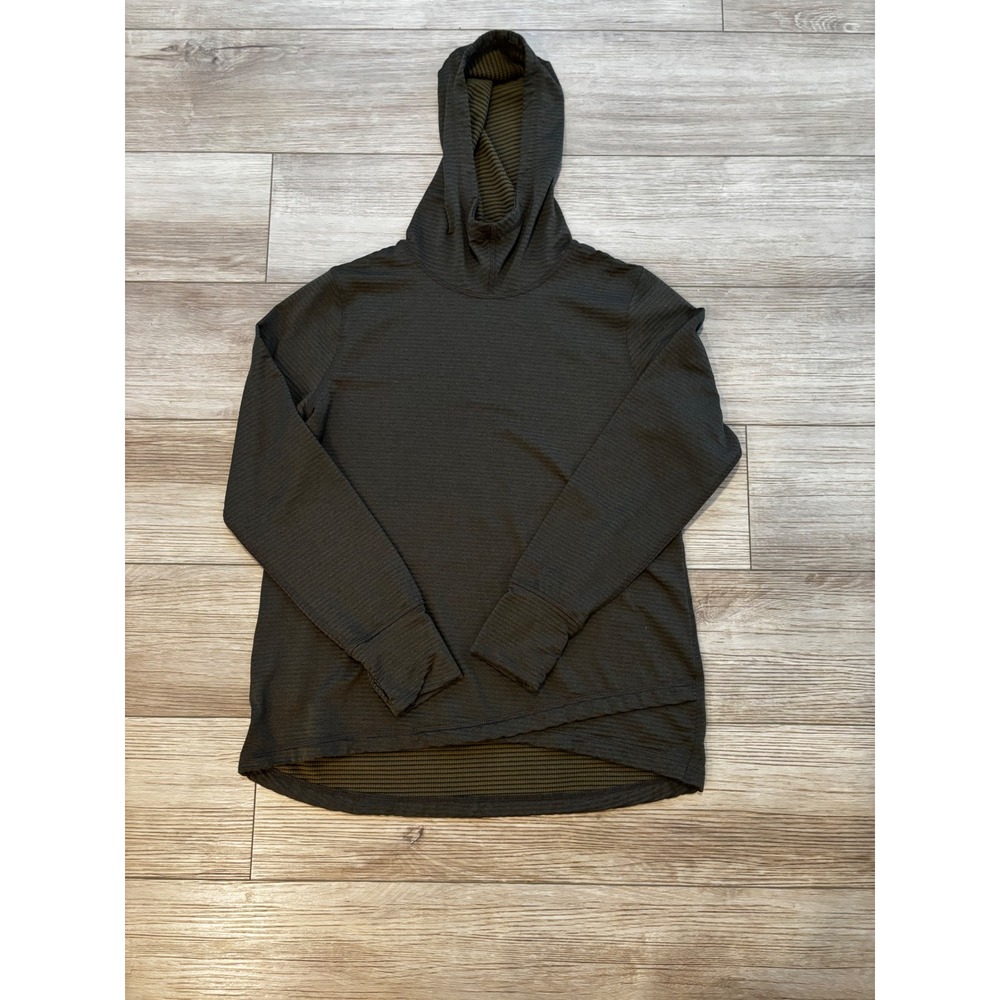 Eddie Bauer‎ First Ascent Grid Fleece Hoodie Womens L Gray Olive Green Pullover
